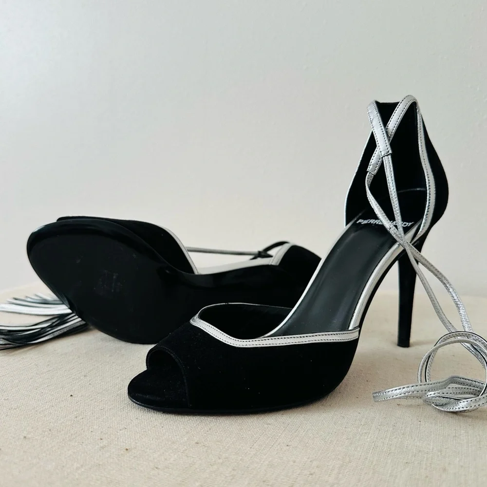 New Pierre Hardy leather suede black silver tassel sandals - Picture 11 of 12